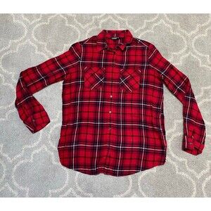 Express Red and Black Plaid Flannel Shirt- Small